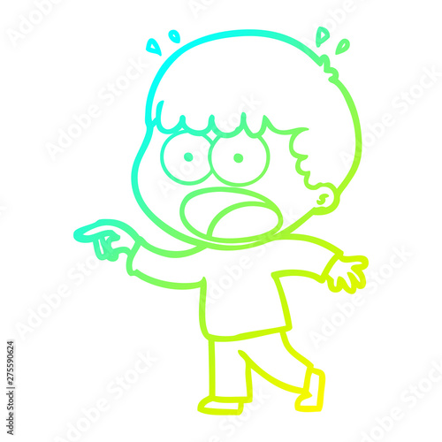 cold gradient line drawing cartoon shocked man pointing