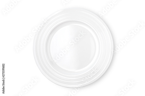 Empty white plate isolated on white background. Top view.