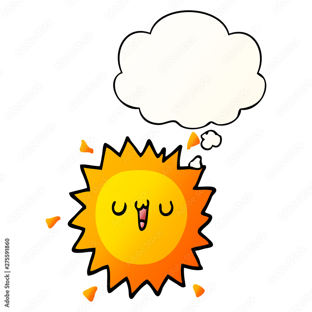 cartoon sun and thought bubble in smooth gradient style