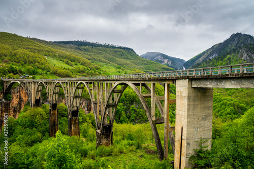Obraz na płótnie Montenegro, World famous old durdevica tara bridge building allowing traffic to drive over worlds second largest canyon, the tara canyon in green nature scenery w salonie