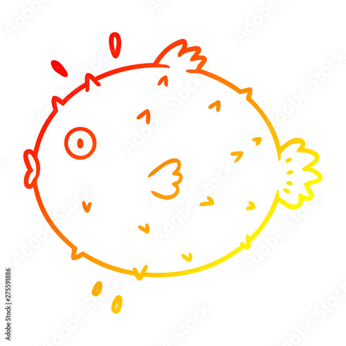 warm gradient line drawing cartoon puffer fish