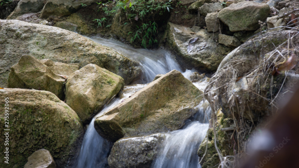 long exposure of creek water, with autumn leaf on rock. long exposure of creek water, with autumn leaf on rock.