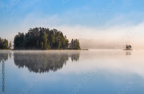 Peaceful and simple view from island at the lake in Liesjärvi National Park, Finland.
