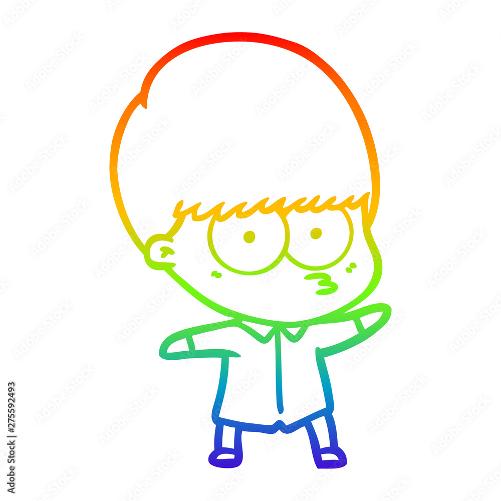 rainbow gradient line drawing curious cartoon boy