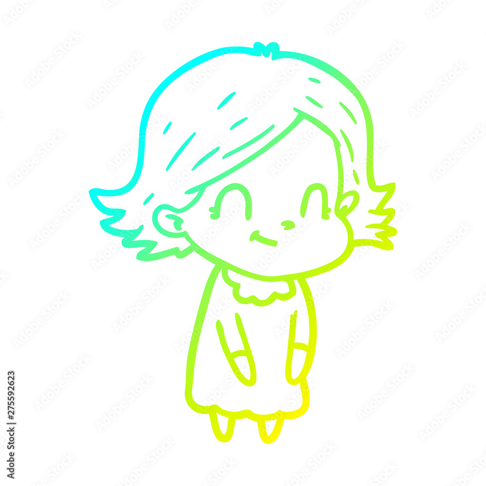 cold gradient line drawing cartoon friendly girl cold gradient line drawing cartoon friendly girl