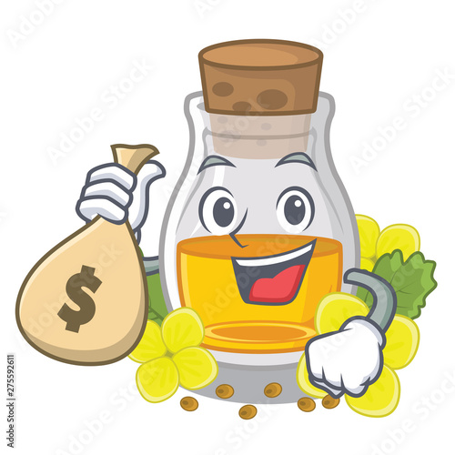 With money bag mustard oil packaged in carton bottle