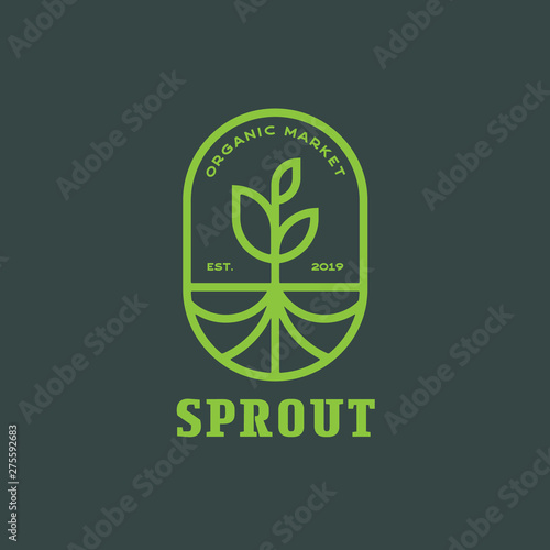 Sprout with Roots, Modern line logo mark template with sprouting seed