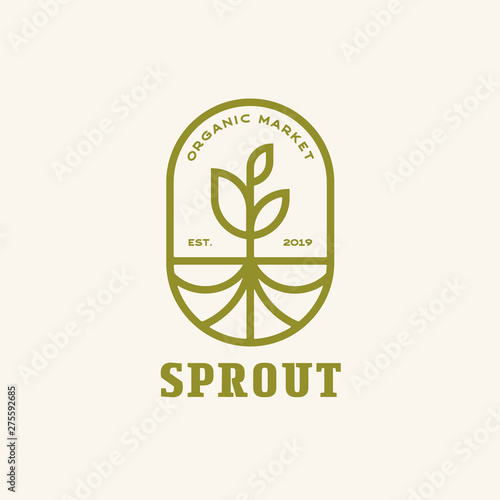 Sprout with Roots modern line, Emblem logo design vector Fotobehang