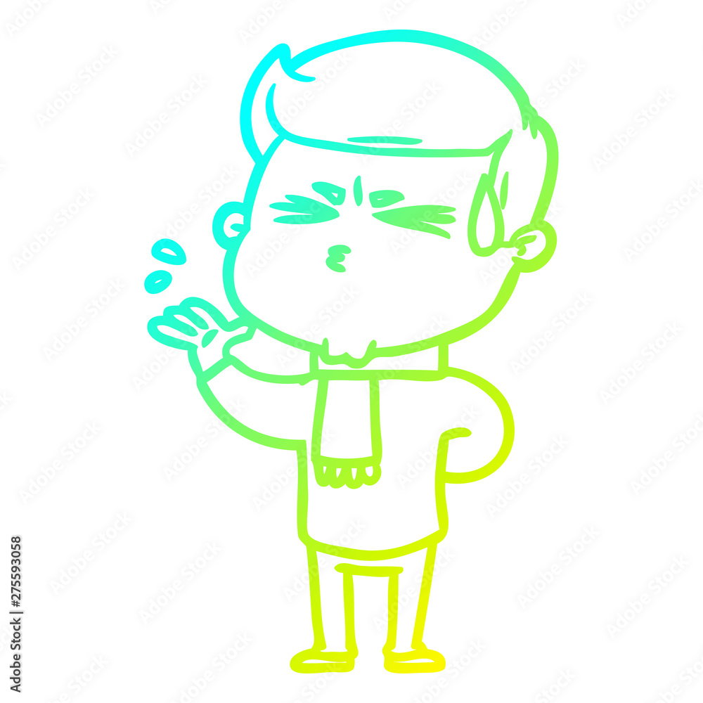 cold gradient line drawing cartoon man sweating cold gradient line drawing cartoon man sweating