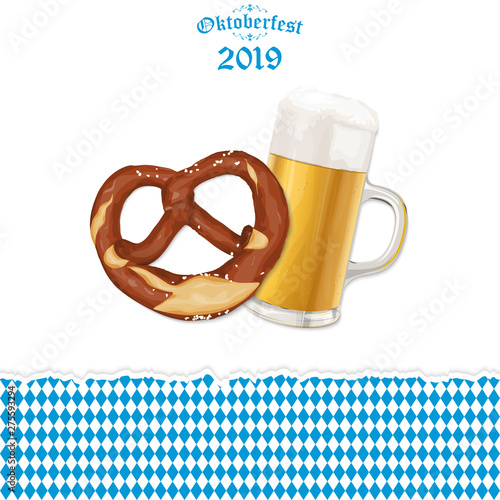 Oktoberfest background with pretzel and beer