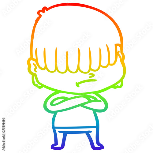 rainbow gradient line drawing cartoon boy with untidy hair