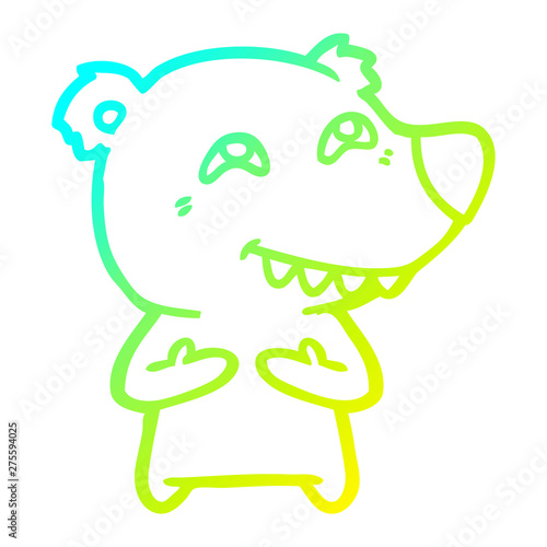 cold gradient line drawing cartoon polar bear showing teeth