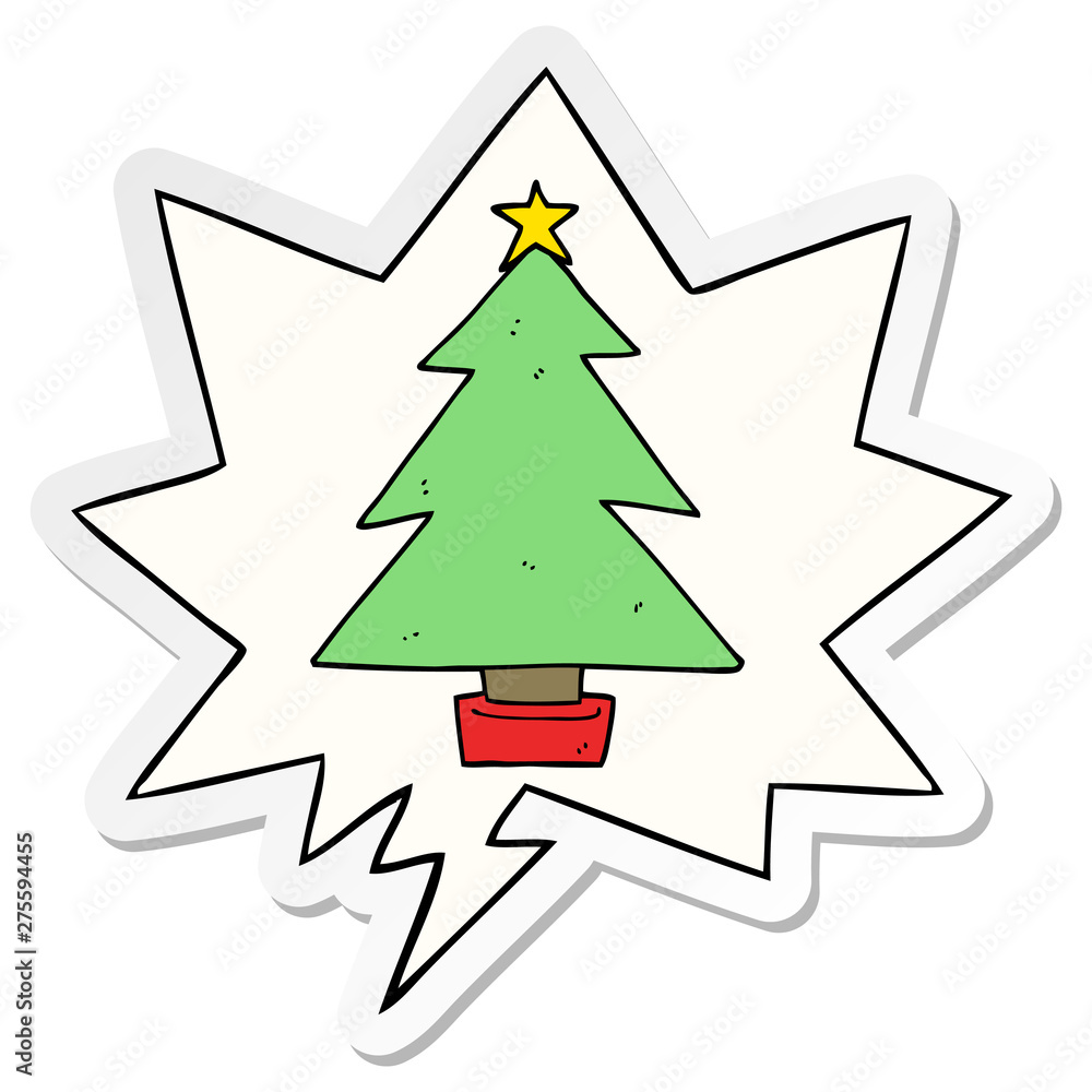 cartoon christmas tree and speech bubble sticker cartoon christmas tree and speech bubble sticker