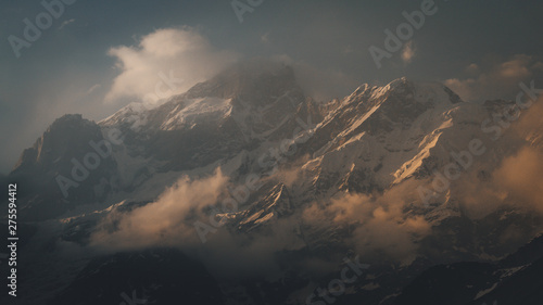 View of the snow covered mountains during the sunset