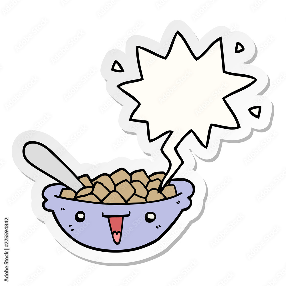 cute cartoon bowl of cereal and speech bubble sticker cute cartoon bowl of cereal and speech bubble sticker