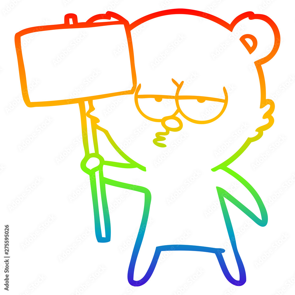 rainbow gradient line drawing bored polar bear cartoon with sign rainbow gradient line drawing bored polar bear cartoon with sign
