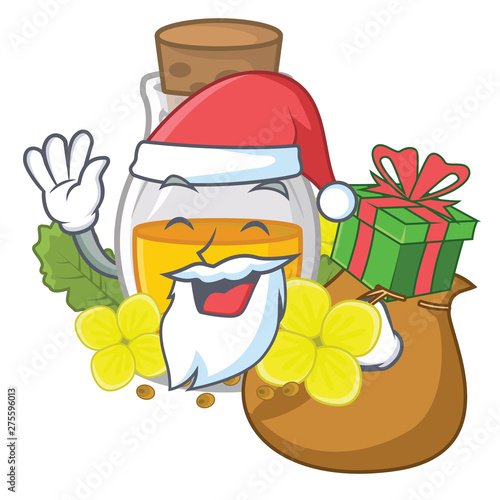 Santa with gift mustard oil in the cartoon shape