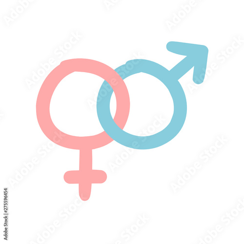 Vector hand drawn illustration representing the male and female gender symbols connected - isolated on white background