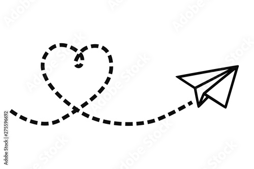 Vector illustration of a paper airplane flying and making a love heart shape in the sky with the smoke