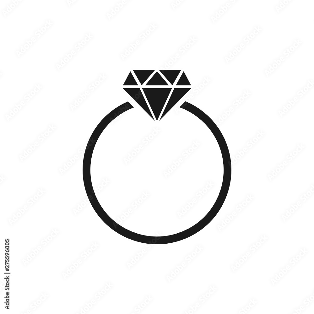 Vector flat style illustration of a ring icon with a big diamond - luxury logo concept representation