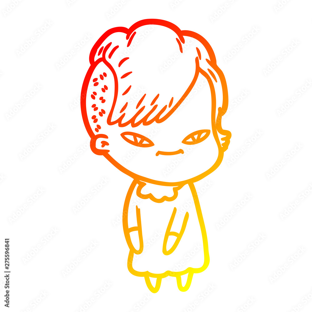 warm gradient line drawing cute cartoon girl with hipster haircut warm gradient line drawing cute cartoon girl with hipster haircut