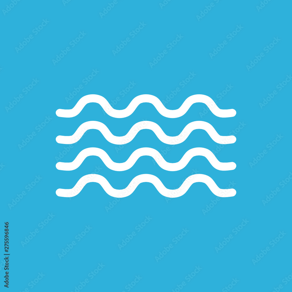 Vector simple style icon illustration of white sea waves isolated on blue backbround