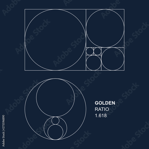 Vector golden ratio (1.618) squares and circles for graphic designers, high quality editable and scalable eps file available