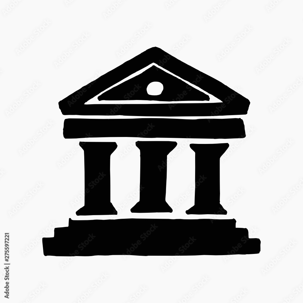 High quality hand drawn vector illustration doodle of a bank (building with columns) icon isolated on white background High quality hand drawn vector illustration doodle of a bank (building with columns) icon isolated on white background