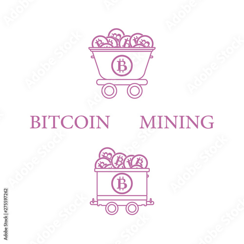 Mining of bitcoins. Mining trolleys with bitcoins.