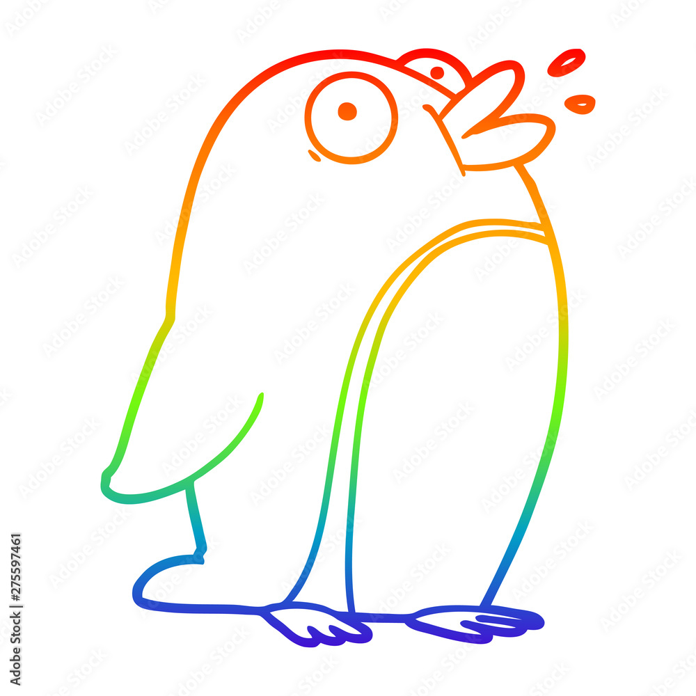 Obraz premium rainbow gradient line drawing cartoon penguin