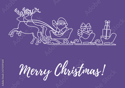 Santa Claus with Christmas presents in sleighs with reindeers. New Year and Christmas illustration.