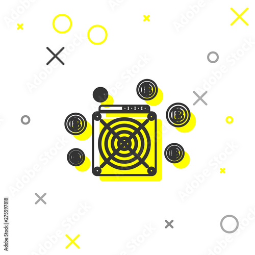 Grey ASIC Miner line icon isolated on white background. Cryptocurrency mining equipment and hardware. Application specific integrated circuit. Vector Illustration