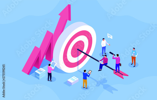Team business goals, active employees, social media marketing