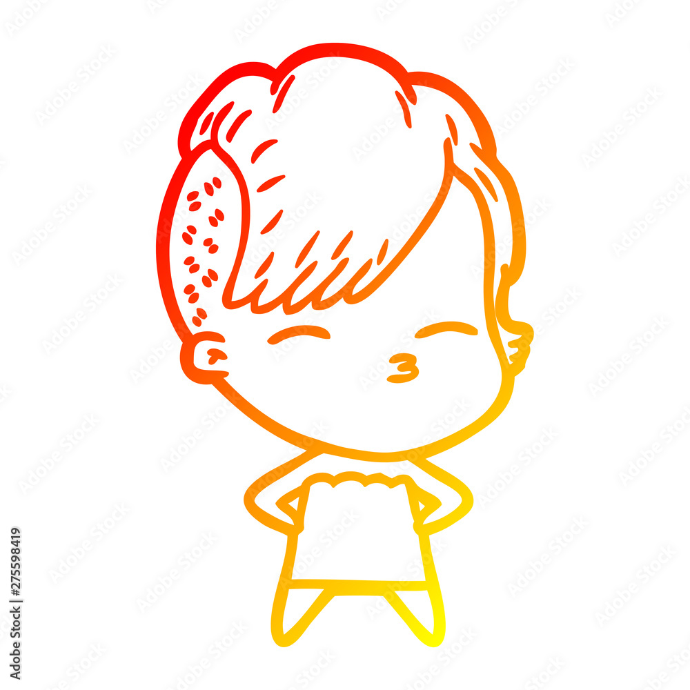 warm gradient line drawing cartoon squinting girl in dress warm gradient line drawing cartoon squinting girl in dress