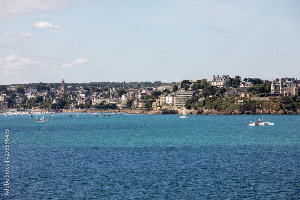  View from the ramparts at marina and  the town of Dinard. Saint Malo, Brittany, France