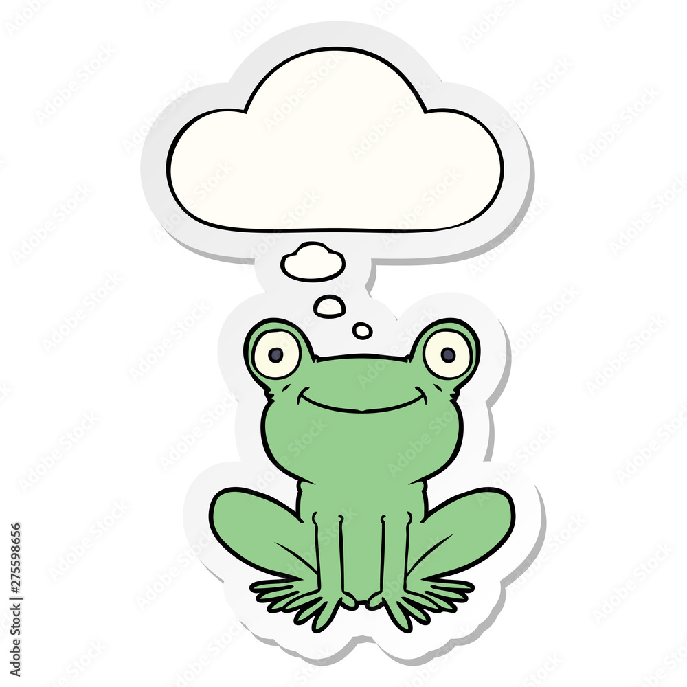 cartoon frog and thought bubble as a printed sticker cartoon frog and thought bubble as a printed sticker