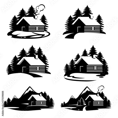 Billede på lærred Forest house icons vector.