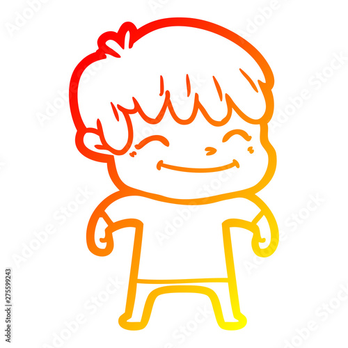 warm gradient line drawing happy cartoon boy