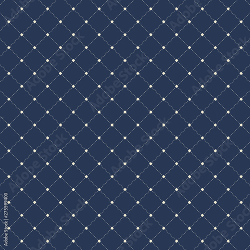 Dashed lines squares seamless pattern on dark blue background. Geometric shape diagonal repeatable.