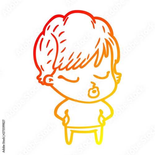 warm gradient line drawing cartoon woman with eyes shut