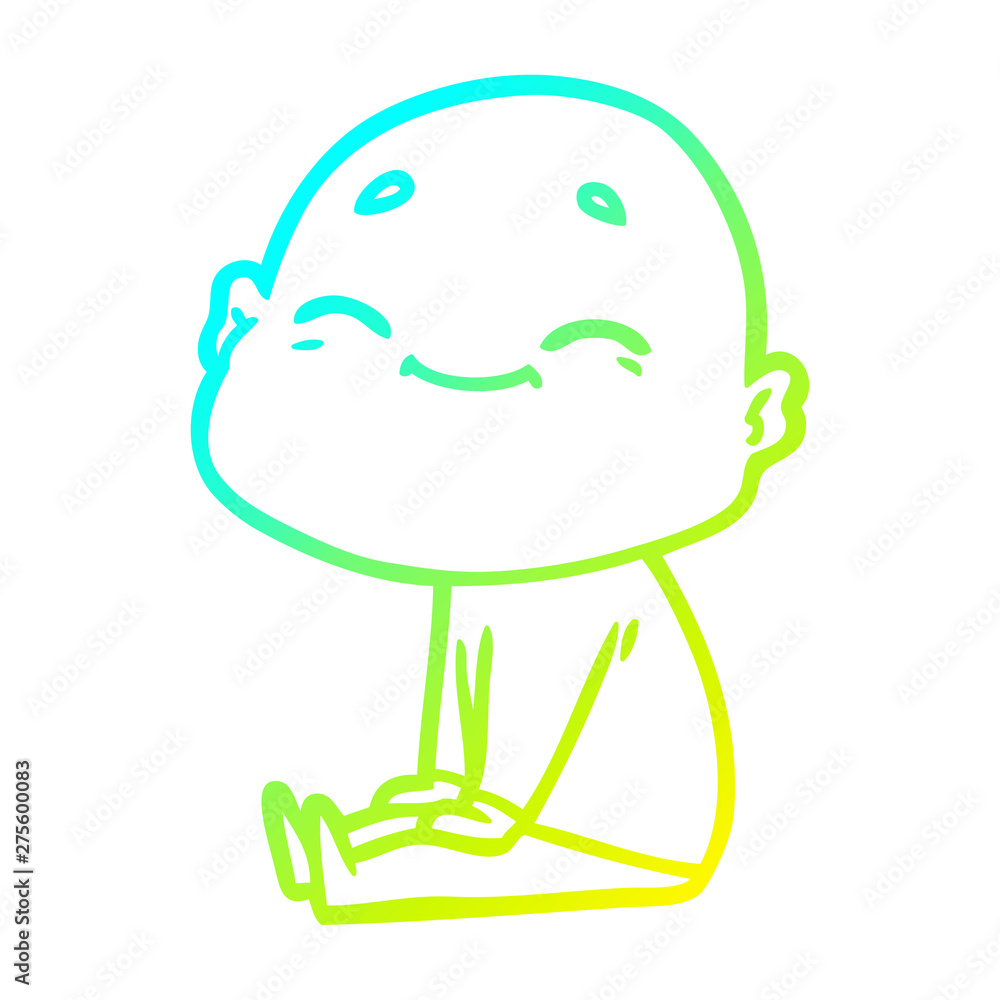 cold gradient line drawing happy cartoon bald man