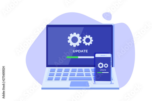 Smartphone and laptop System update flat style concept. Vector illustration