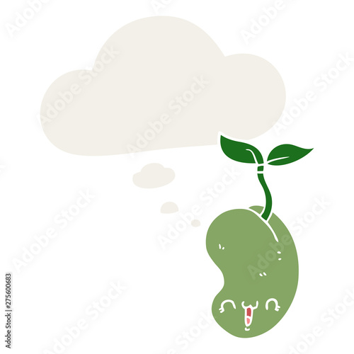 cute cartoon seed sprouting and thought bubble in retro style