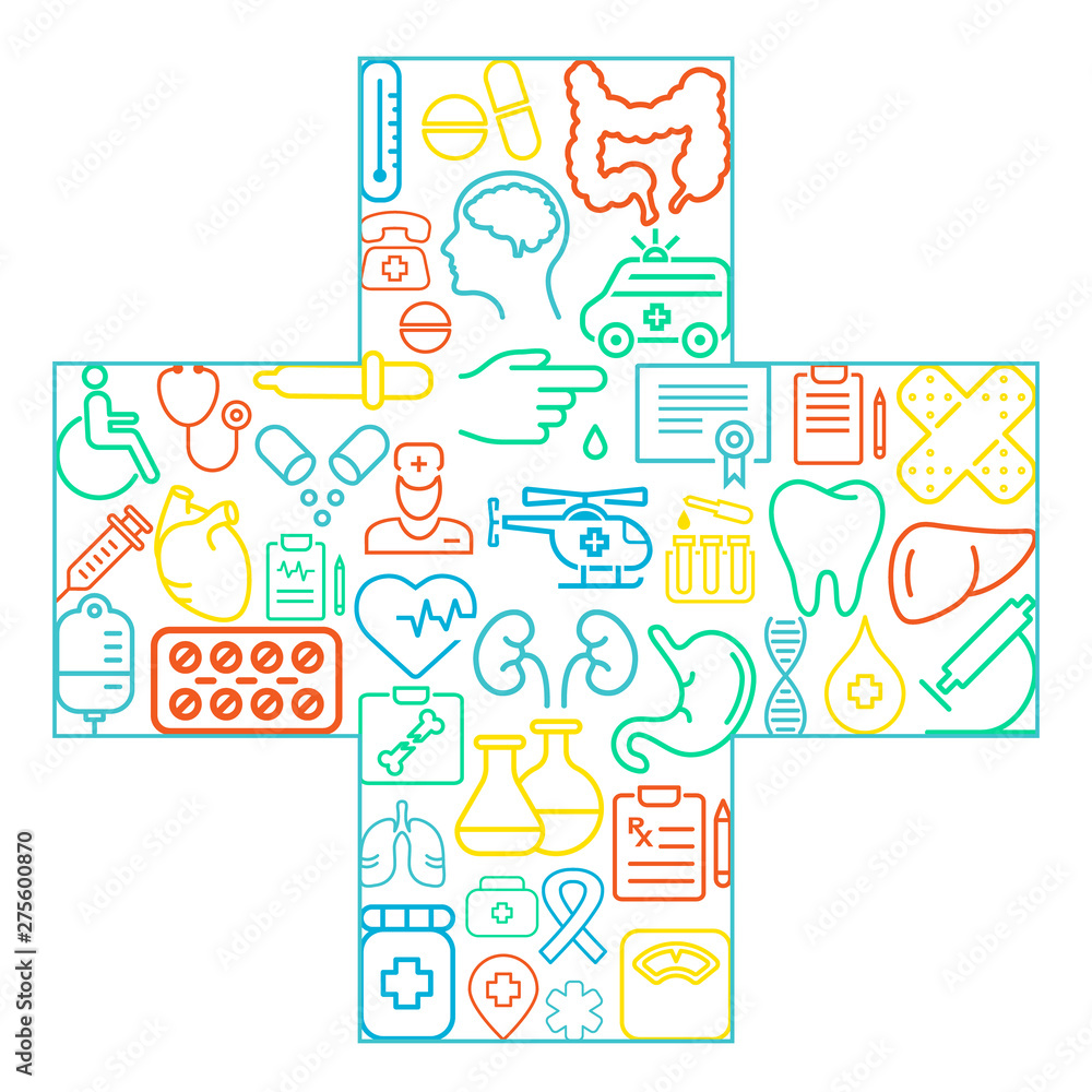 Abstract concept of medicine Medicals icons texture in cross shape composition background - vector illustration, eps 10