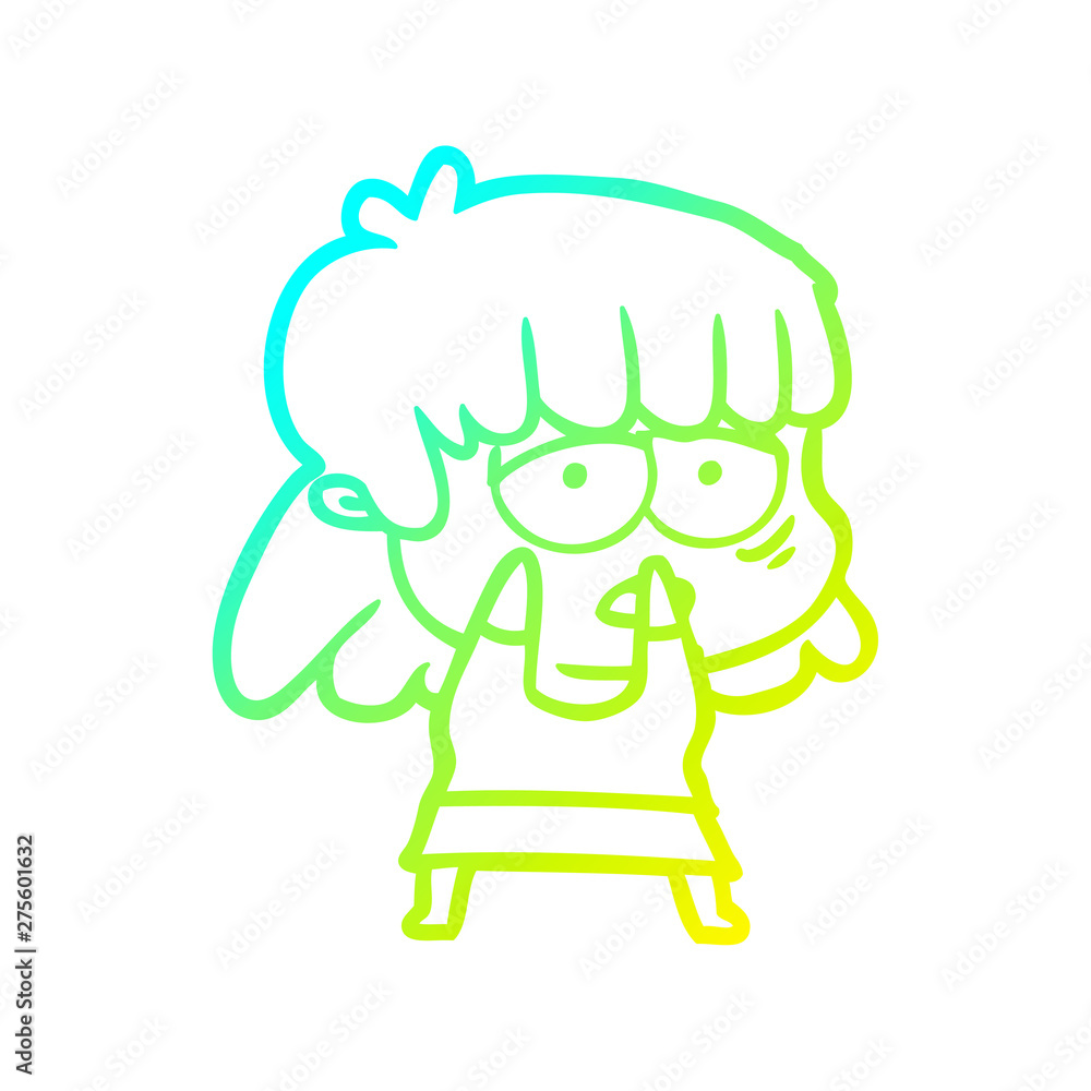 Fototapeta premium cold gradient line drawing cartoon tired woman