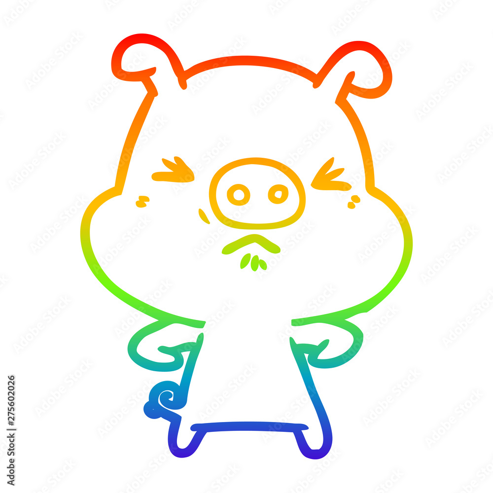 Fototapeta premium rainbow gradient line drawing cartoon angry pig