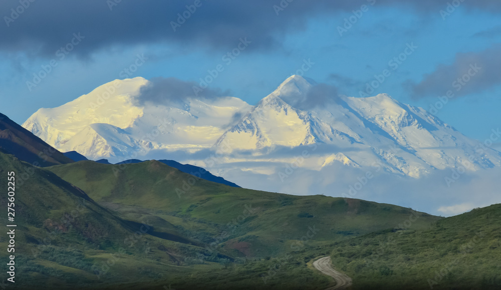 Zoom photo of Mount Denali - mt Mckinley with Denali park road Denali National Park and Preserve, Alaska, United States Zoom photo of Mount Denali - mt Mckinley with Denali park road Denali National Park and Preserve, Alaska, United States