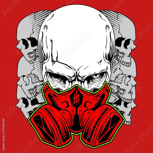 Human skull in gas mask. Hand drawn Toxicity emblem. hand drawing,Shirt designs, biker, disk jockey, gentleman, barber and many others. isolated and easy to edit. Vector Illustration - Vector