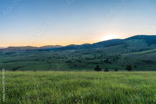Majestic summer warm sunset in the Rhodope mountain, Bulgaria. © Petar