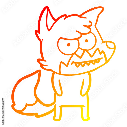 warm gradient line drawing cartoon grinning fox